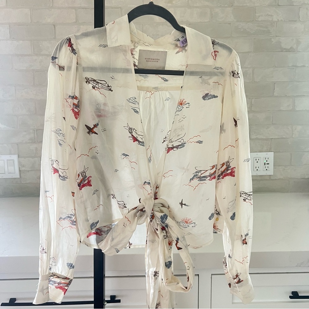 Scotch and Soda printed organic cotton wrap top